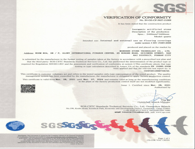 มาตรฐาน CE ของหินควอตซ์อนินทรีย์ประดิษฐ์ Mordern Stone™